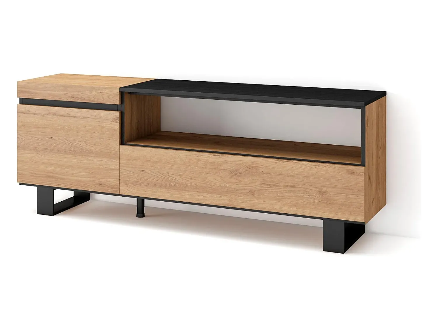 Móvel De Tv|Skraut Home Móvel de TV, 150x35x57cm, Para televisores até 65", Design industrial, Carvahlo e preto Natural claro