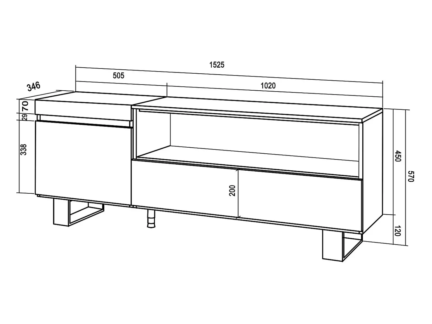 Móvel De Tv|Skraut Home Móvel de TV, 150x35x57cm, Para televisores até 65", Design industrial, Carvahlo e preto Natural claro