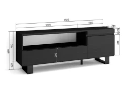 Móvel De Tv*Skraut Home Móvel de TV, 150x35x57cm, Para televisores até 65", Design industrial, Preto