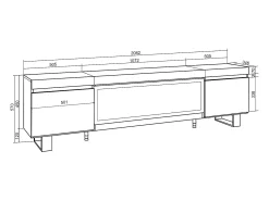 Skraut Home Móvel de TV, 208x35x57cm, Para televisores até 80", Lareira eléctrica XXL, Design industrial, Cimento Cinzento