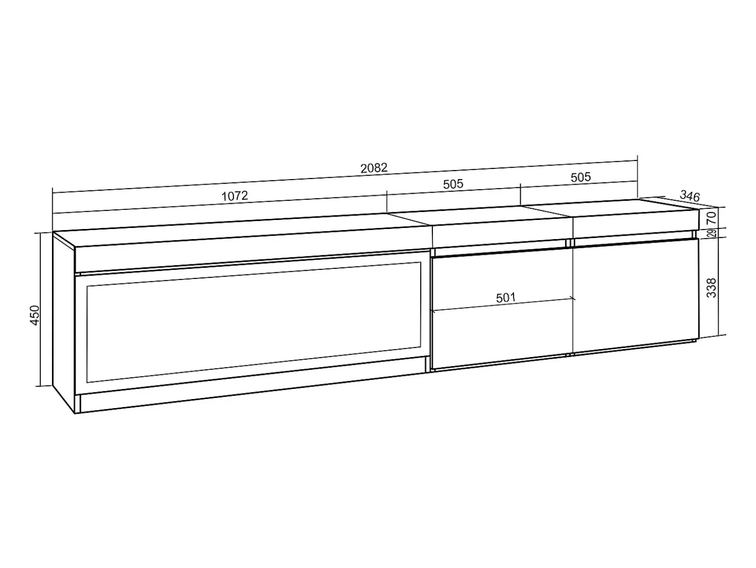 Skraut Home Móvel de TV, 208x35x45cm, Para televisores até 80", Lareira eléctrica XXL, Suspensos, Carvahlo^ Móvel De Tv