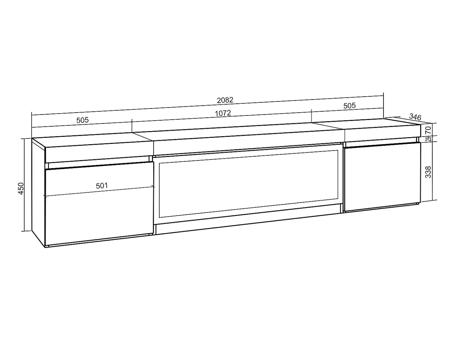 Móvel De Tv*Skraut Home Móvel de TV, 208x35x45cm, Para televisores até 80", Lareira eléctrica XXL, Suspensos, Carvahlo e preto Natural claro