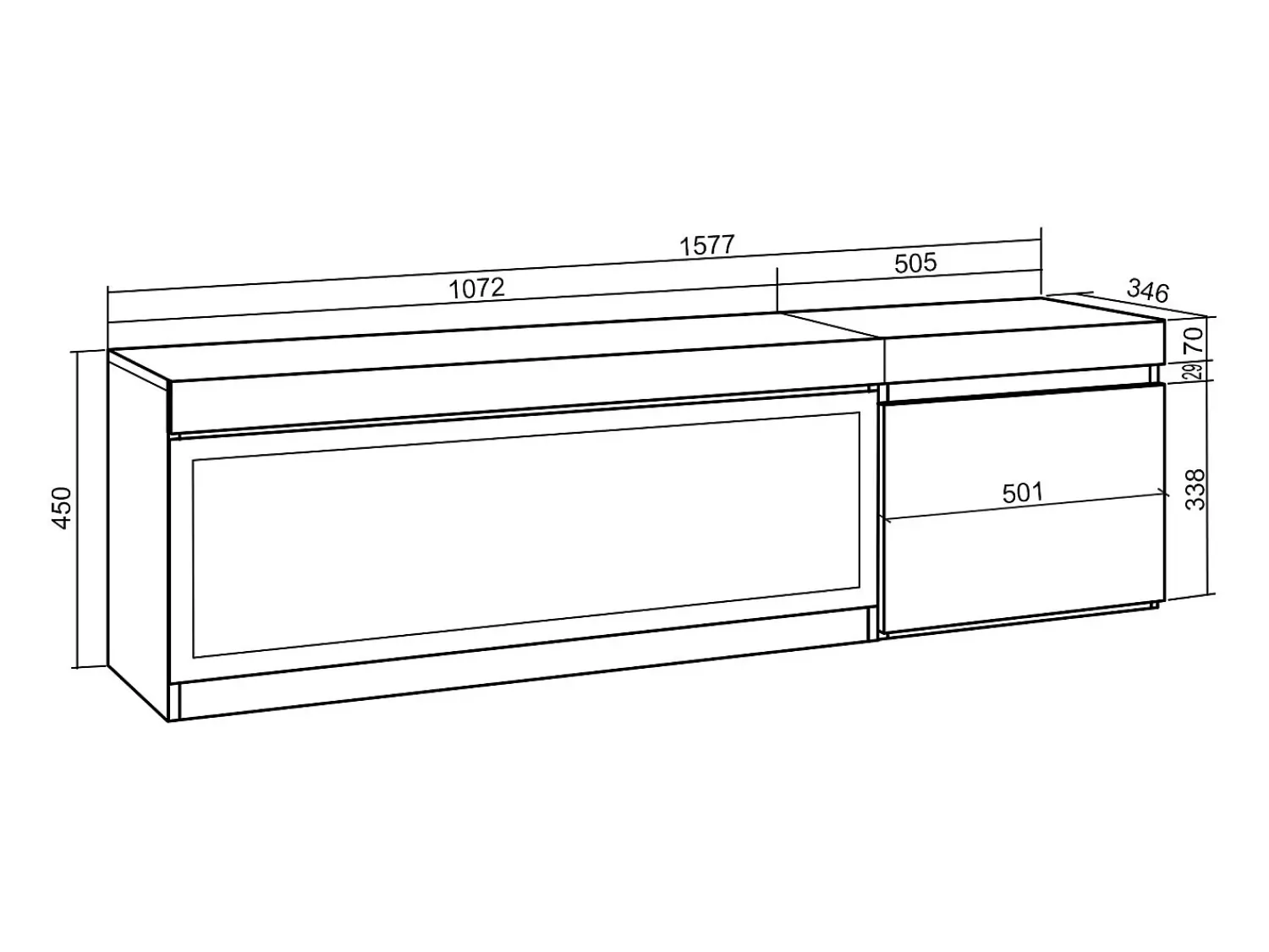 Clearance Skraut Home Móvel de TV, 158x35x45cm, Para televisores até 65", Lareira eléctrica XXL, Suspensos, Preto