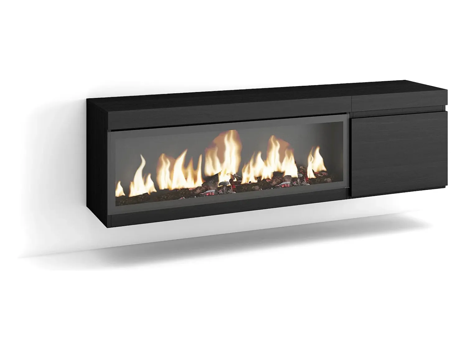 Clearance Skraut Home Móvel de TV, 158x35x45cm, Para televisores até 65", Lareira eléctrica XXL, Suspensos, Preto