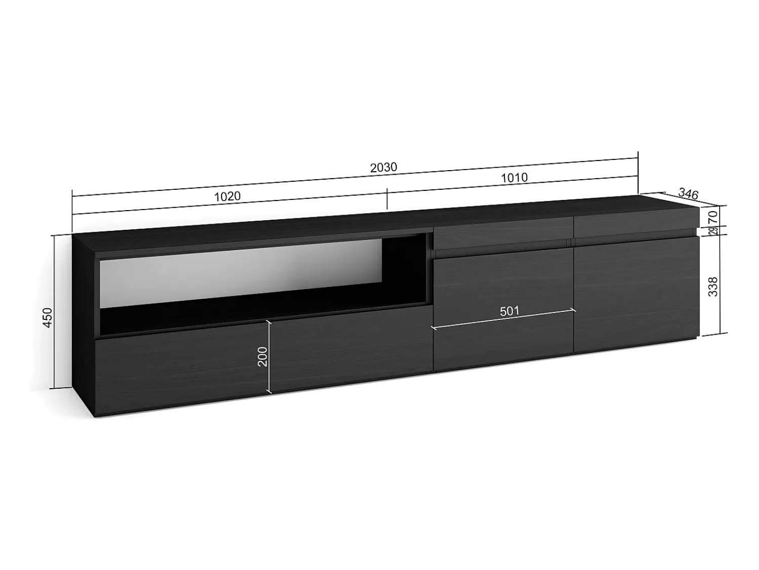 New Skraut Home Móvel de TV, 200x35x45cm, Para televisores até 80", Estante para TV, Preto