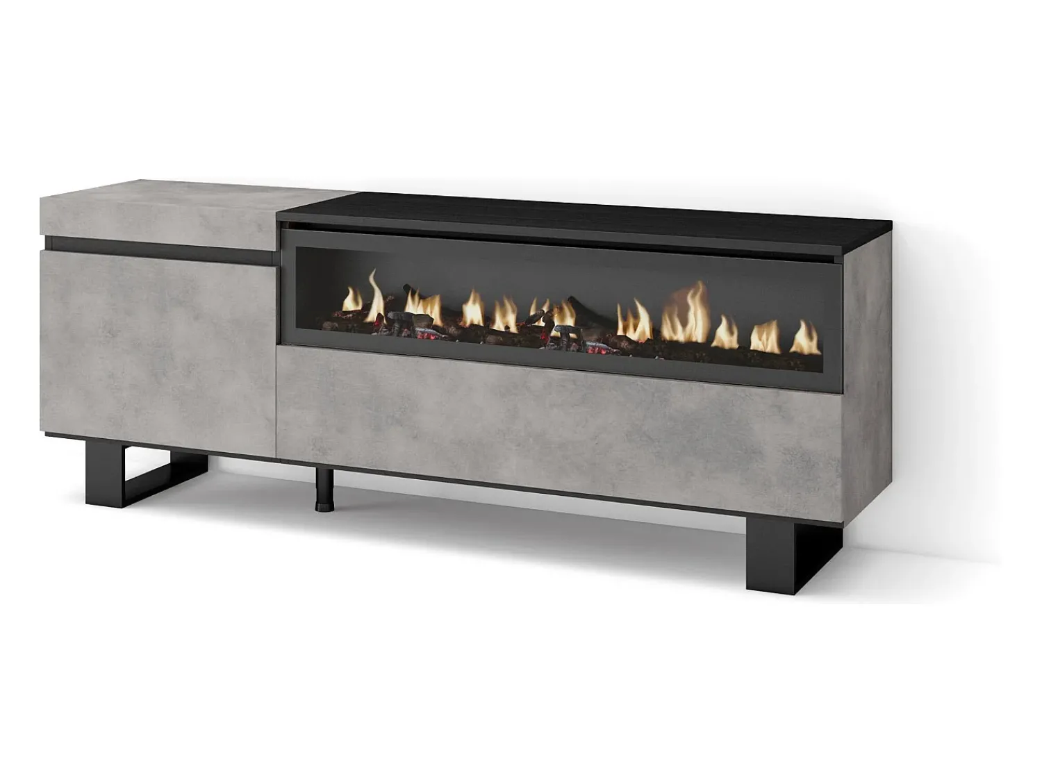 Discount Skraut Home Móvel de TV, 150x35x57cm, Para televisores até 65", Lareira eléctrica, Design industrial, Cimento Cinzento