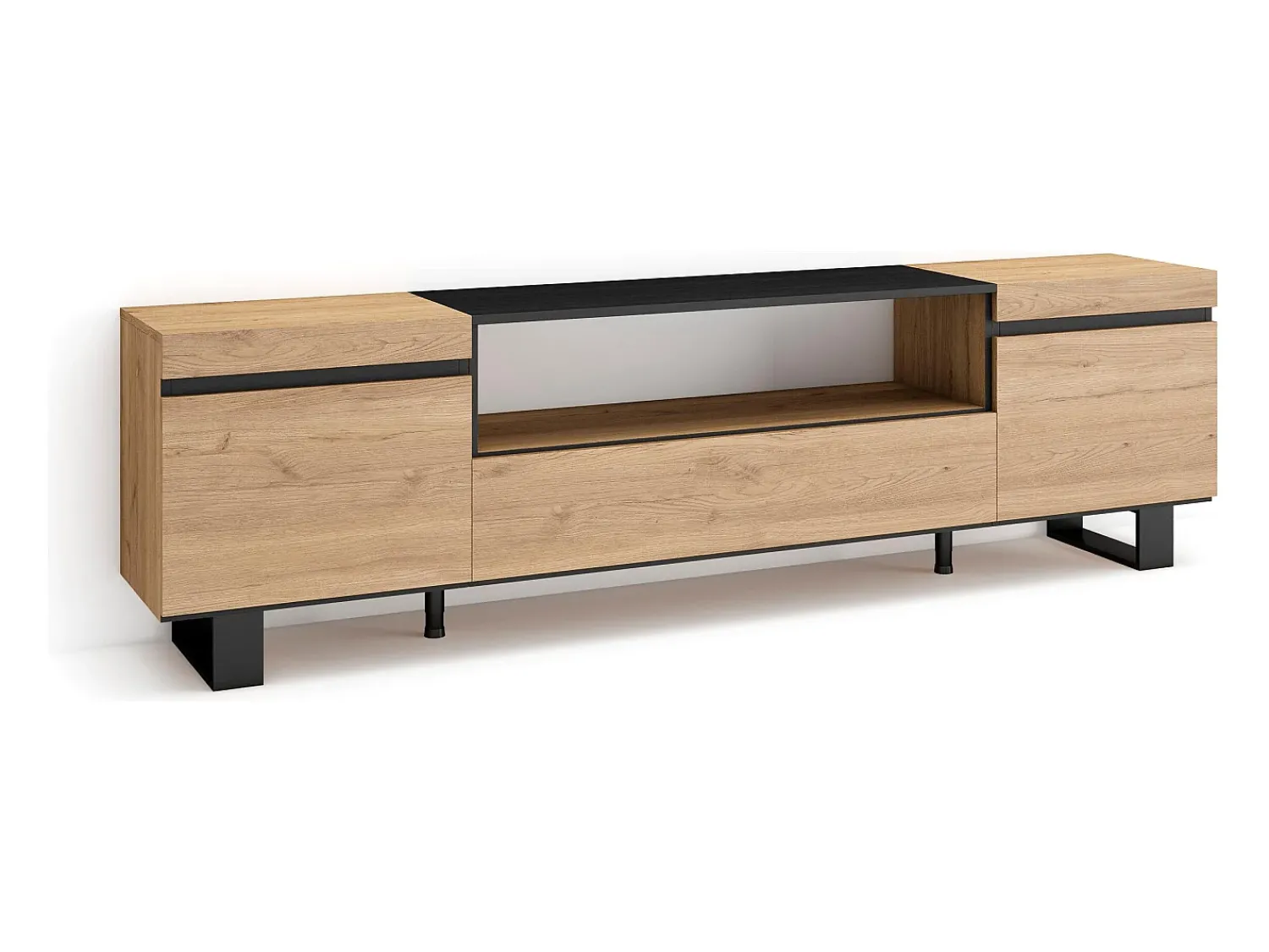Sale Skraut Home Móvel de TV, 200x35x57cm, Para televisores até 80", Design industrial, Carvahlo e preto Natural claro