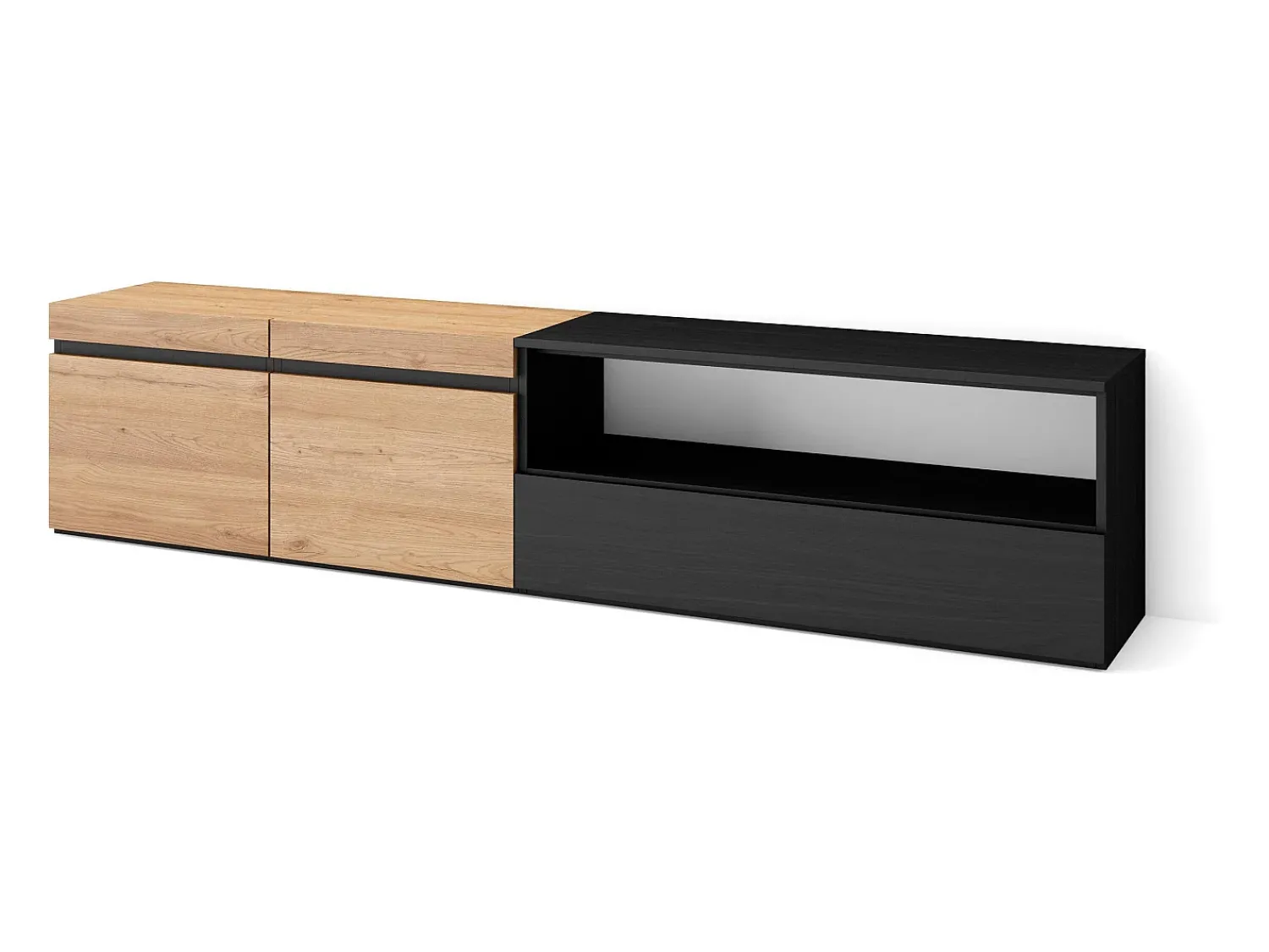 Móvel De Tv*Skraut Home Móvel de TV, 200x35x45cm, Para televisores até 80", Estante para TV, Carvahlo e preto Natural claro