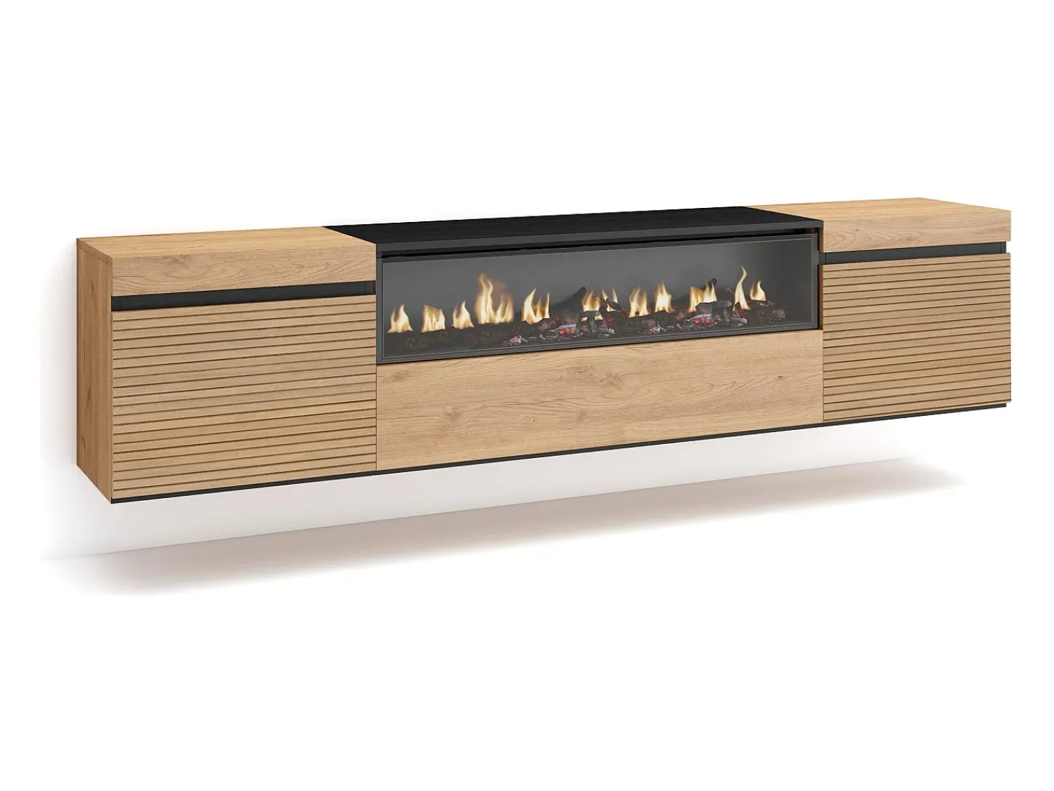 Móvel De Tv|Skraut Home Móvel de TV, 200x35x45cm, Para televisores até 80", Lareira eléctrica, Suspensos, Carvahlo Natural claro