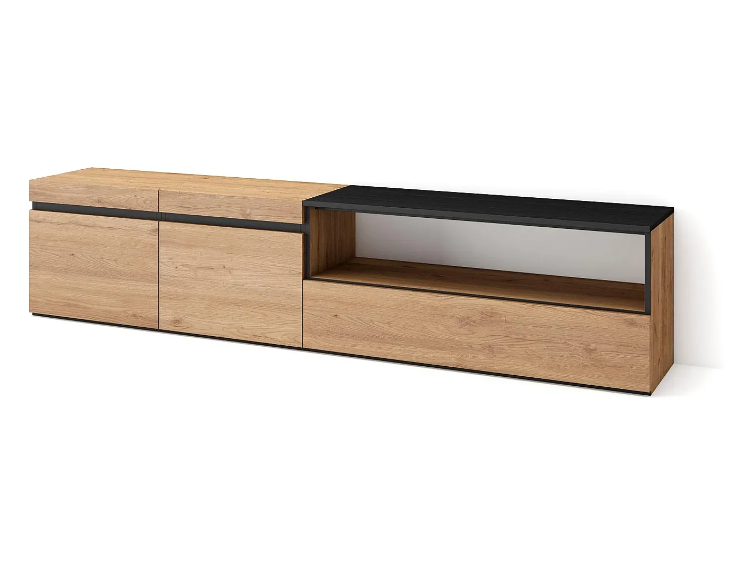 Sale Skraut Home Móvel de TV, 200x35x45cm, Para televisores até 80", Estante para TV, Carvahlo e preto Natural claro