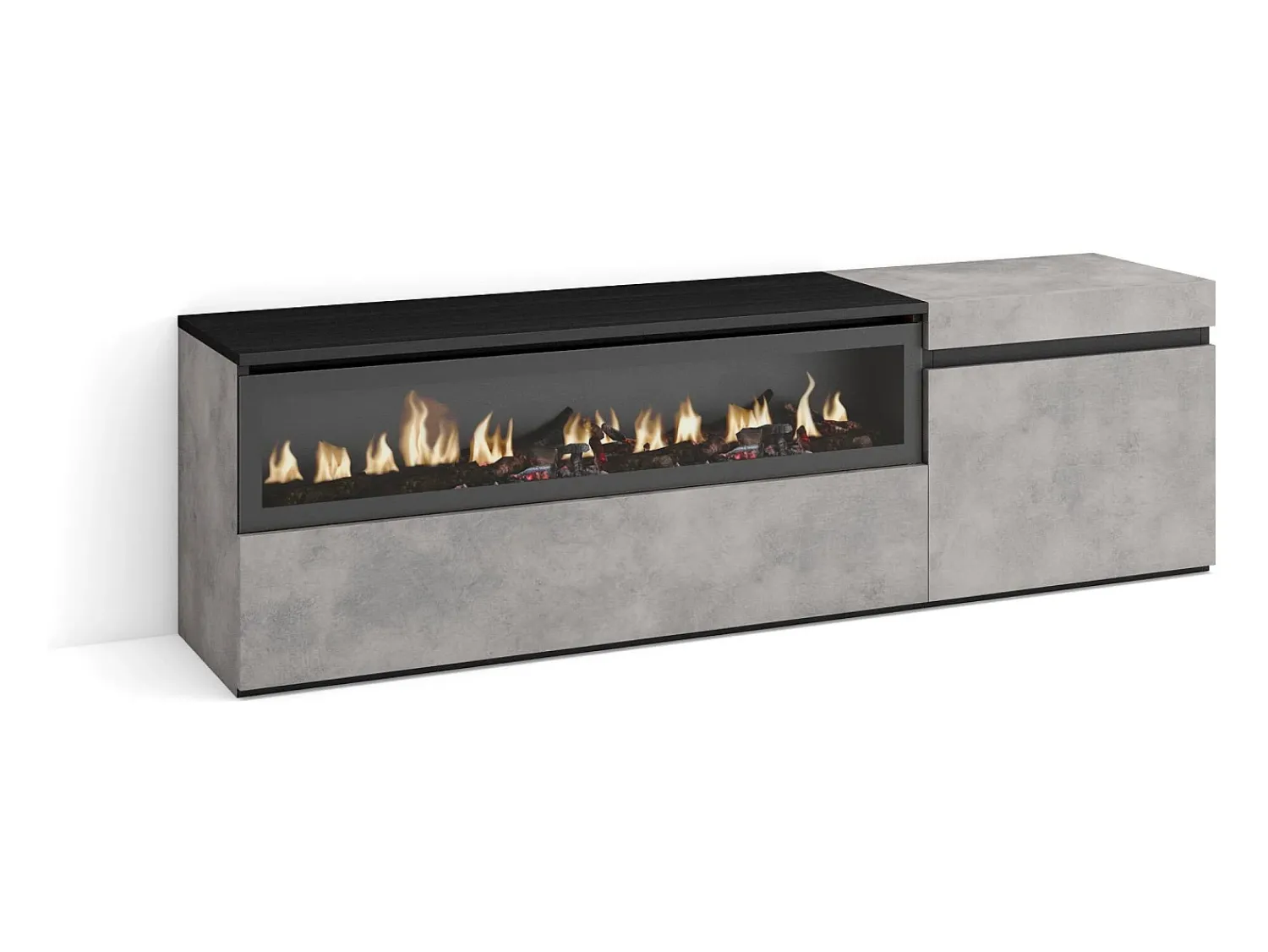 Móvel De Tv|Skraut Home Móvel de TV, 150x35x45cm, Para televisores até 65", Lareira eléctrica, Cimento Cinzento