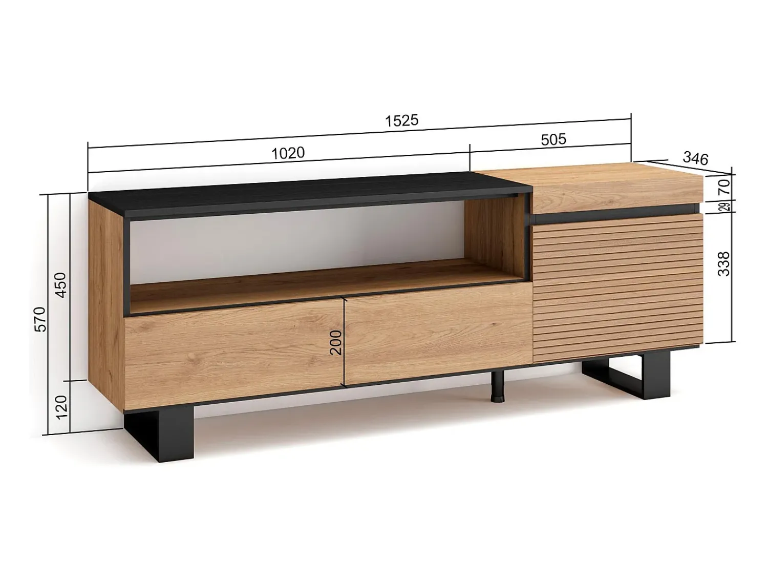 Móvel De Tv|Skraut Home Móvel de TV, 150x35x57cm, Para televisores até 65", Design industrial, Carvahlo Natural claro