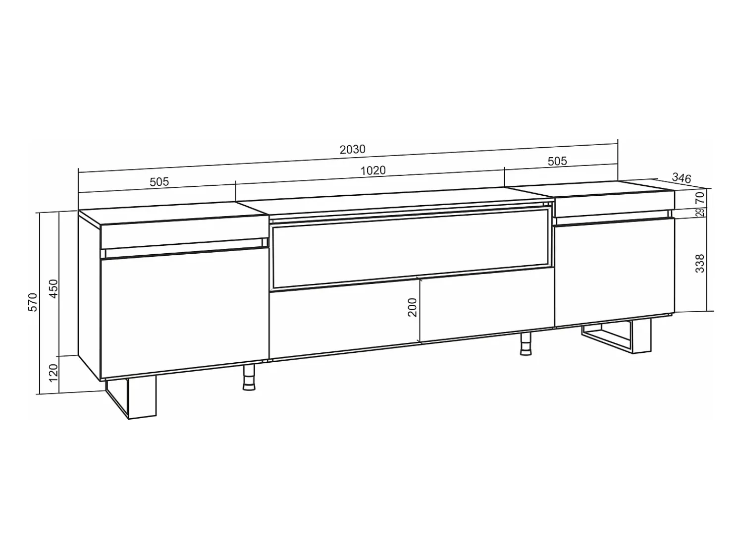 Outlet Skraut Home Móvel de TV, 200x35x57cm, Para televisores até 80", Lareira eléctrica, Design industrial, e preto Branco