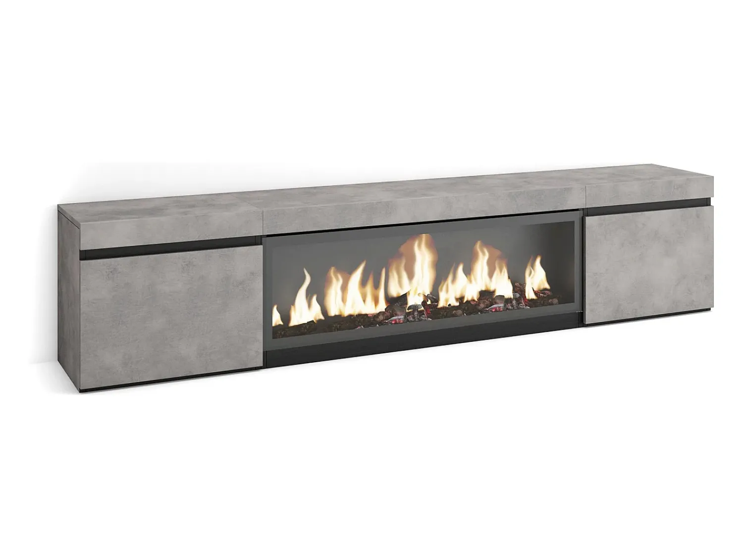 Móvel De Tv*Skraut Home Móvel de TV, 208x35x45cm, Para televisores até 80", Lareira eléctrica XXL, Cimento Cinzento