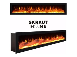 New Skraut Home Móvel de TV, 200x35x57cm, Para televisores até 80", Lareira eléctrica, Design industrial, e preto Branco