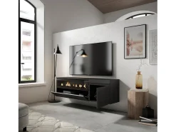 Móvel De Tv|Skraut Home Móvel de TV, 150x35x45cm, Para televisores até 65", Lareira eléctrica, Suspensos, Preto