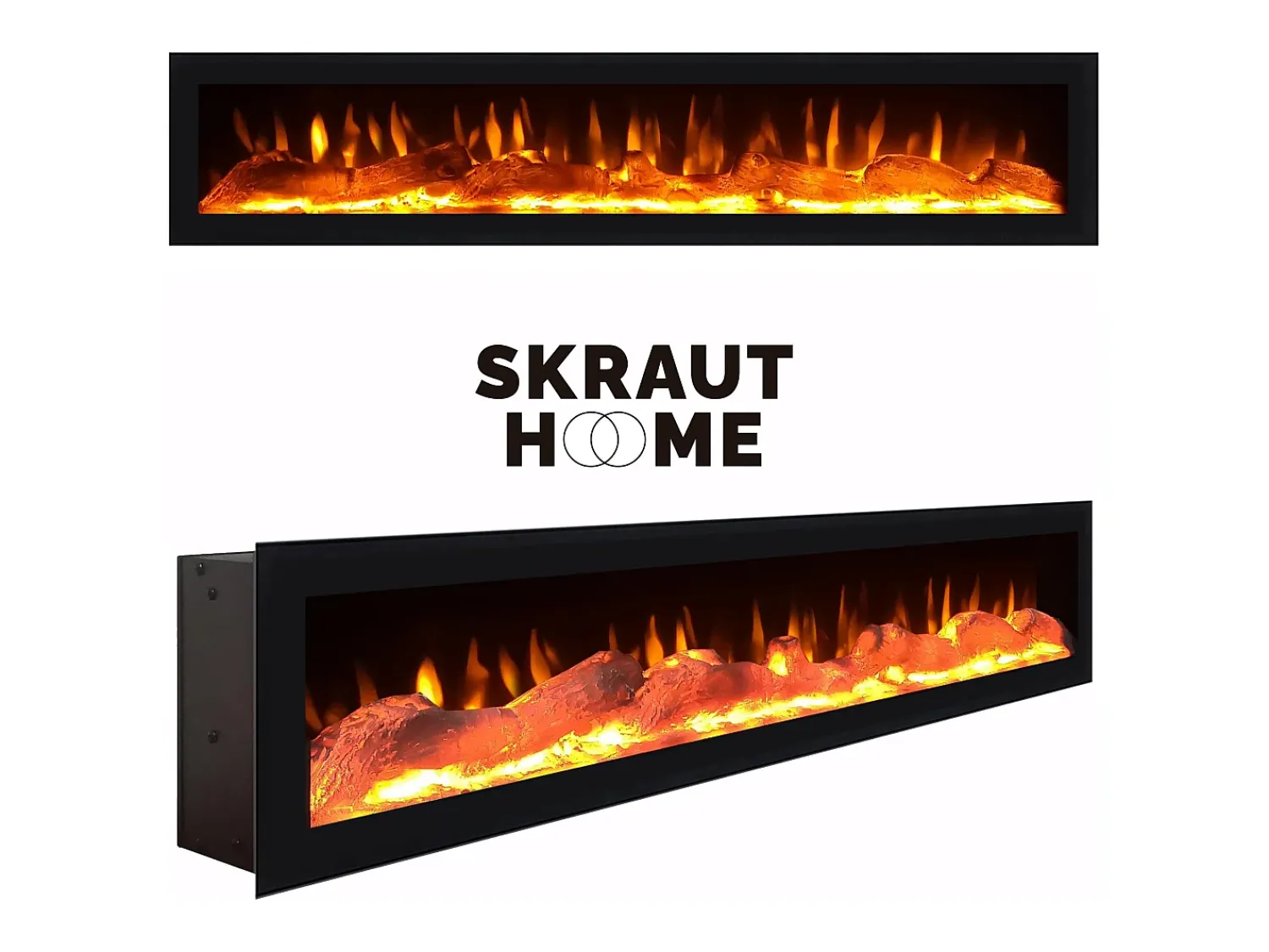 Outlet Skraut Home Móvel de TV, 200x35x57cm, Para televisores até 80", Lareira eléctrica, Design industrial, e preto Branco