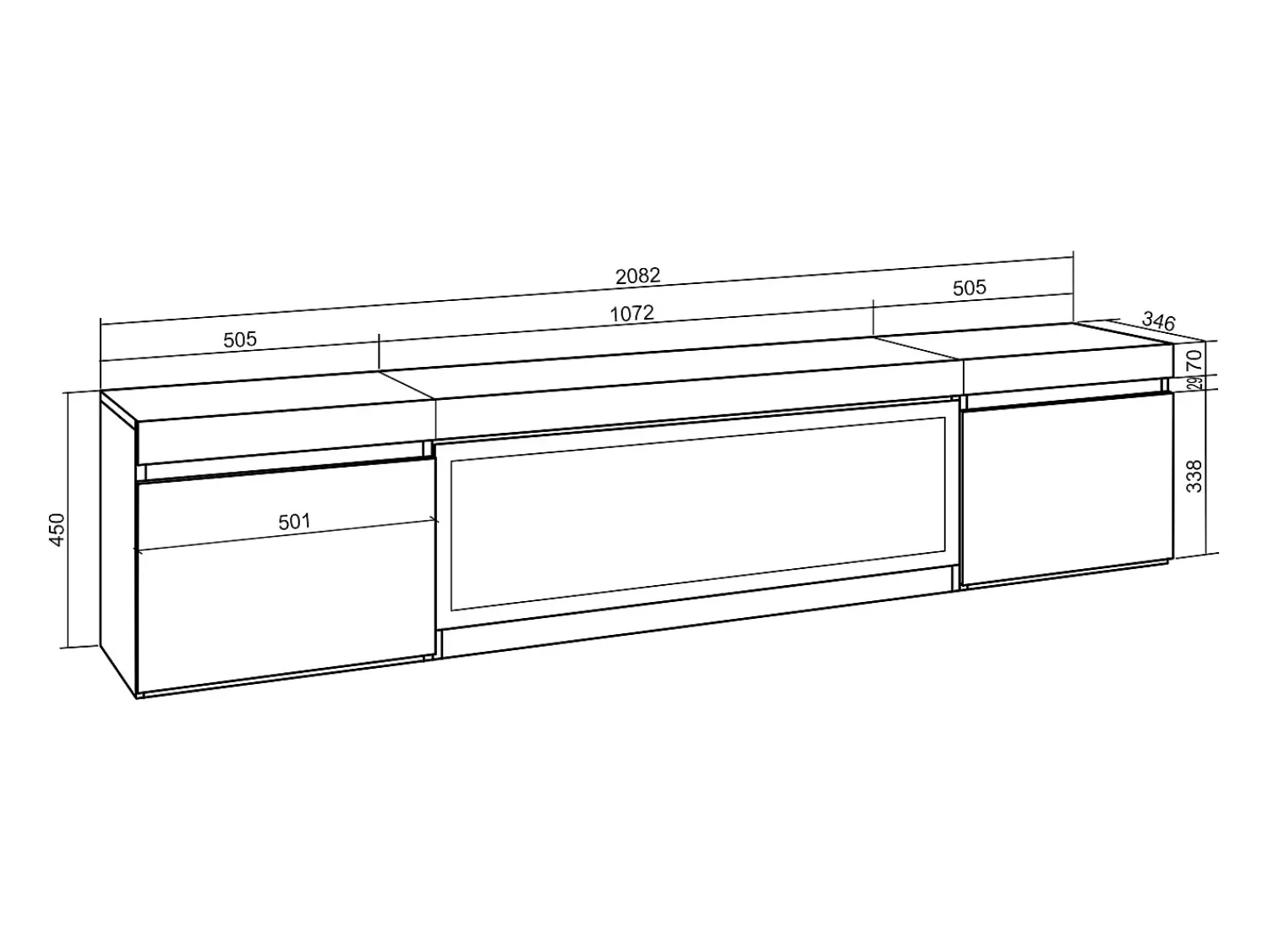 Móvel De Tv*Skraut Home Móvel de TV, 208x35x45cm, Para televisores até 80", Lareira eléctrica XXL, Carvahlo e preto Natural claro