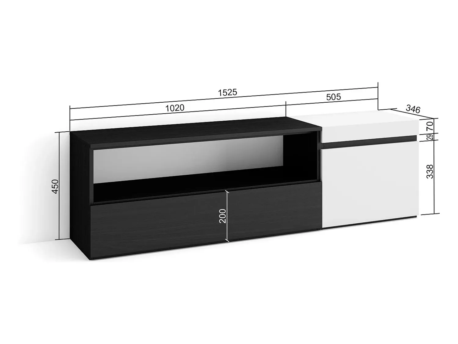 Móvel De Tv*Skraut Home Móvel de TV, 150x35x45cm, Para televisores até 65", Estante para TV, e preto Branco