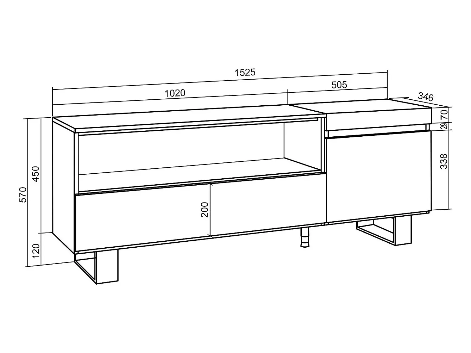 Móvel De Tv|Skraut Home Móvel de TV, 150x35x57cm, Para televisores até 65", Design industrial, Carvahlo e preto Natural claro