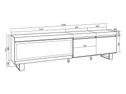 Móvel De Tv*Skraut Home Móvel de TV, 208x35x57cm, Para televisores até 80", Lareira eléctrica XXL, Design industrial, Carvahlo e preto Natural claro