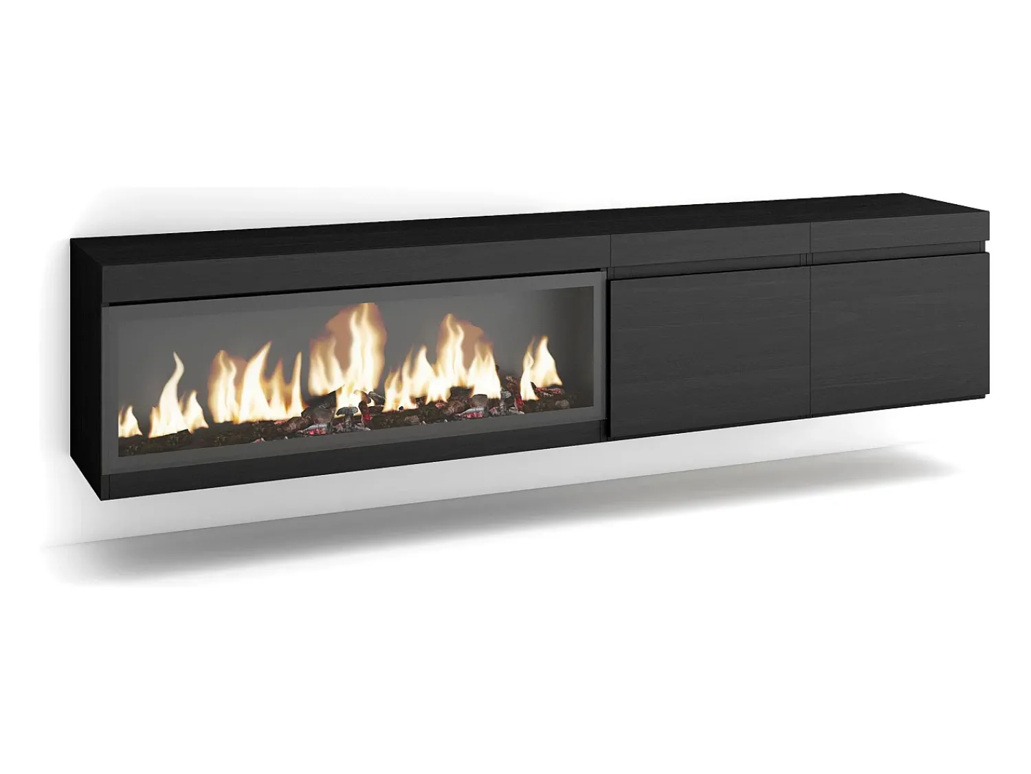 New Skraut Home Móvel de TV, 208x35x45cm, Para televisores até 80", Lareira eléctrica XXL, Suspensos, Preto