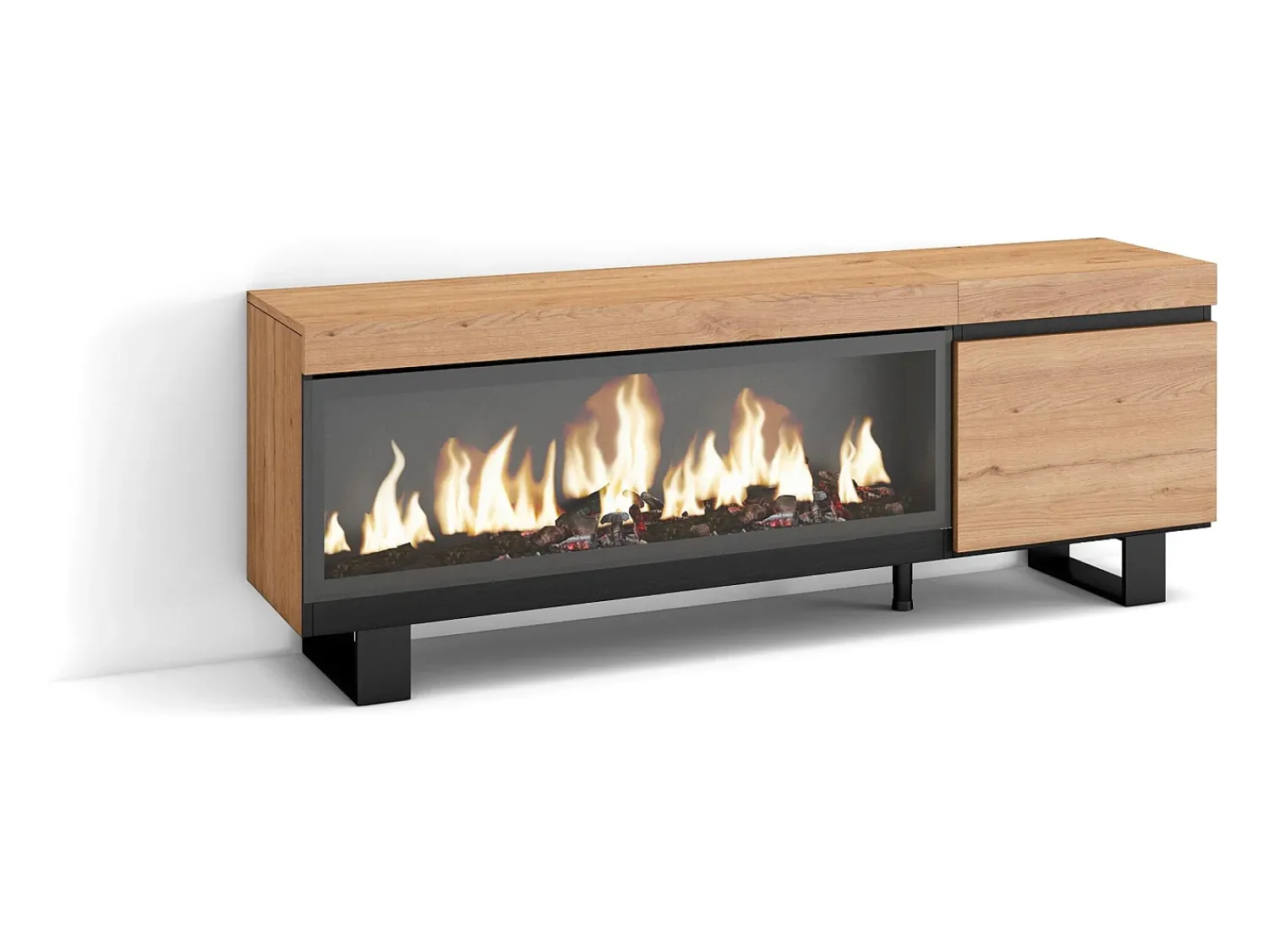 Móvel De Tv|Skraut Home Móvel de TV, 158x35x57cm, Para televisores até 65", Lareira eléctrica XXL, Design industrial, Carvahlo Natural claro