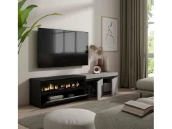 Skraut Home Móvel de TV, 200x35x45cm, Para televisores até 80", Lareira eléctrica, Cimento^ Móvel De Tv