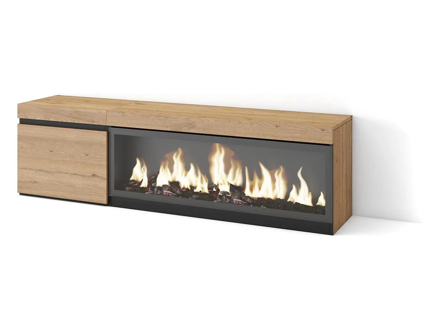 Online Skraut Home Móvel de TV, 158x35x45cm, Para televisores até 65", Lareira eléctrica XXL, Carvahlo Natural claro