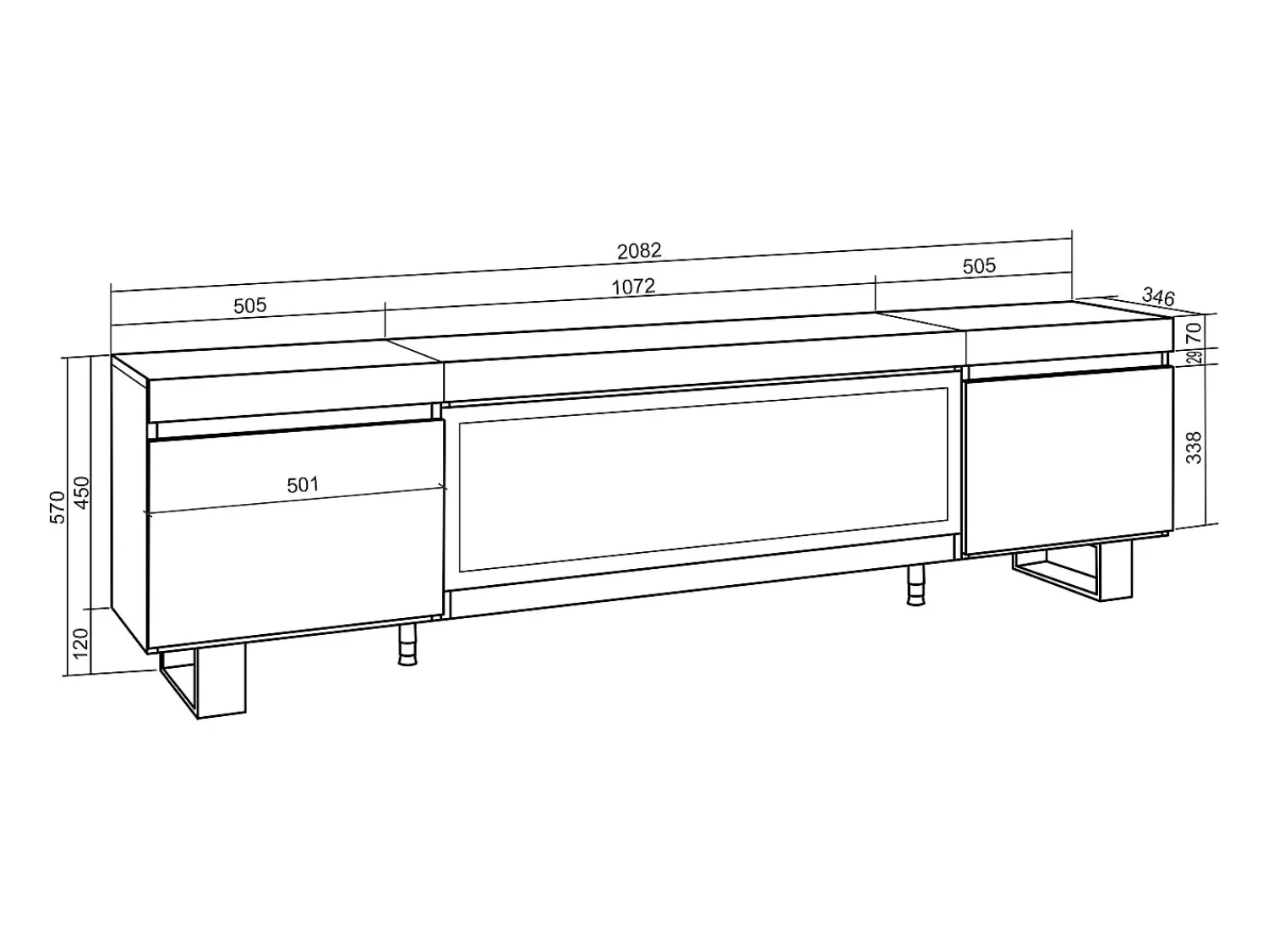Móvel De Tv|Skraut Home Móvel de TV, 208x35x57cm, Para televisores até 80", Lareira eléctrica XXL, Design industrial, Carvahlo e preto Natural claro