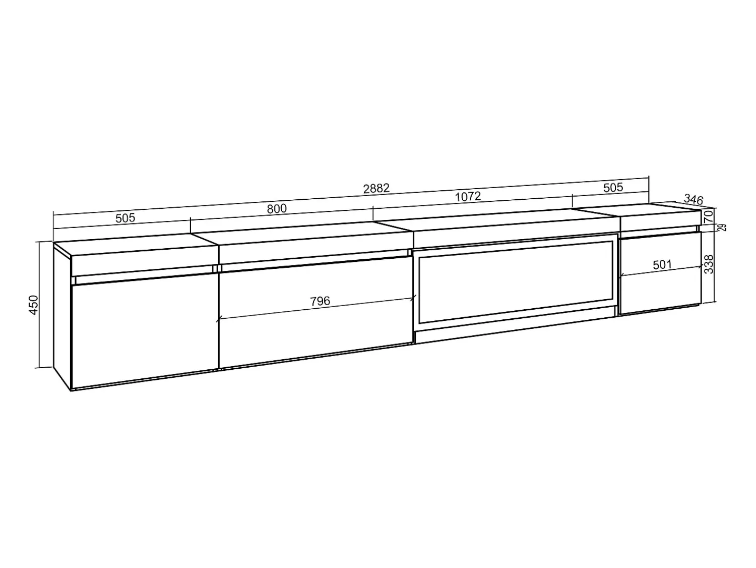 Móvel De Tv|Skraut Home Móvel de TV, 288x35x45cm, TV de grande formato, Lareira eléctrica XXL, Suspensos, Preto