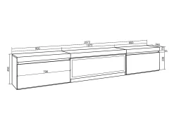 Sale Skraut Home Móvel de TV, 267x35x45cm, TV de grande formato, Lareira eléctrica XXL, Suspensos, Cimento Cinzento