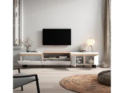 Móvel De Tv*Skraut Home Móvel de TV, 288x35x57cm, TV de grande formato, Design industrial, e Carvalho soft Branco