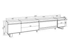Móvel De Tv*Skraut Home Móvel de TV, 288x35x57cm, TV de grande formato, Lareira eléctrica XXL, Design industrial, Carvahlo e preto Multicor