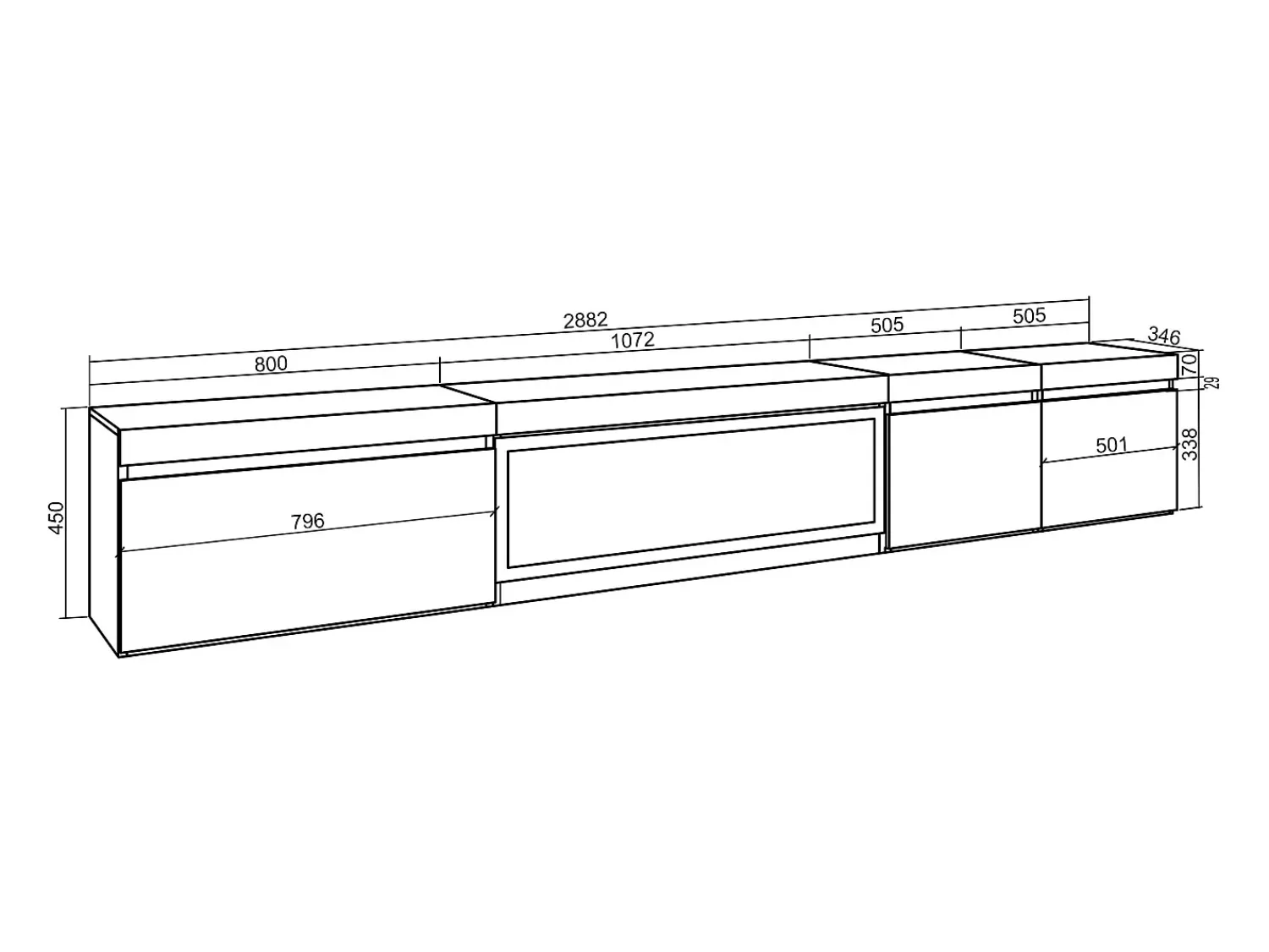 Móvel De Tv*Skraut Home Móvel de TV, 288x35x45cm, TV de grande formato, Lareira eléctrica XXL, Suspensos, Carvalho Natural claro