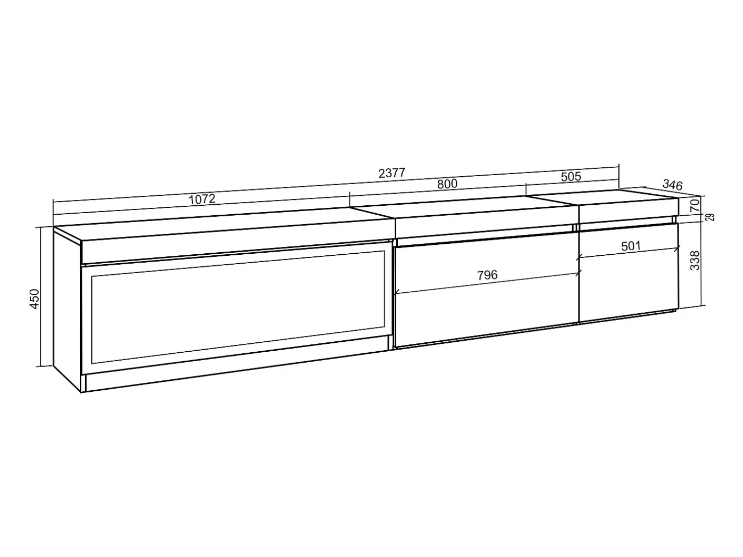 Móvel De Tv|Skraut Home Móvel de TV, 237x35x45cm, TV de grande formato, Lareira eléctrica XXL, Suspensos, Preto
