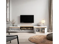 Skraut Home Móvel de TV, 288x35x45cm, TV de grande formato, Lareira eléctrica, e Carvalho soft^ Móvel De Tv