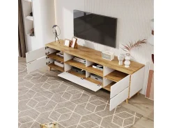 Móvel De Tv| Móvel de TV/aparador baixo em estilo campestre, e madeira, para sala de estar. Branco