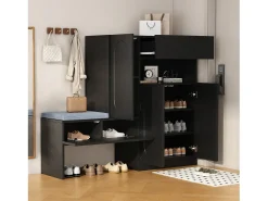 New ModernLuxe Móvel multifuncional para sapatos - com assento estofado - com 4 portas e 1 gaveta - Preto