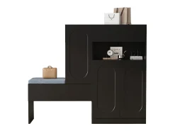 New ModernLuxe Móvel multifuncional para sapatos - com assento estofado - com 4 portas e 1 gaveta - Preto