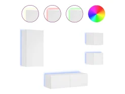 New Helloshop26 Móvel multimídia para TV prateleira para TV aparador armário para TV sala de jantar sala de estar quarto montado na parede x 4 peças com luzes LED 02_0028209 Branco