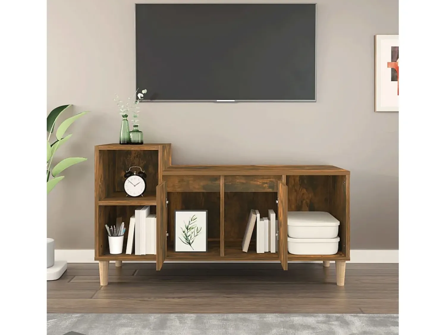 Clearance Móvel p/ TV 100x35x55 cm madeira processada carvalho fumado PT650099 Castanho
