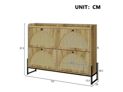 Móvel De Arrumação|Sapateira*ModernLuxe Móvel para sapatos 121×25×91,5 cm - com 4 portas basculantes de rattan - painel de partículas - natural Natural claro