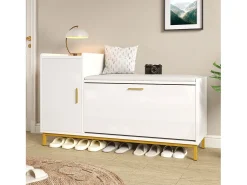 Móvel De Arrumação|Sapateira*ModernLuxe Móvel para sapatos brilhante 100x38x68 cm - com 2 portas - com trocador - Pés de metal - + dourado Branco