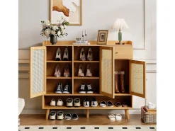 Móvel De Arrumação|Sapateira|ModernLuxe Móvel para sapatos em vime natural 120×35×106 cm - com 3 portas e 1 gaveta - painel de partículas - natural Natural claro