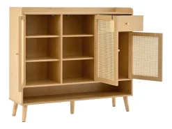Móvel De Arrumação|Sapateira|ModernLuxe Móvel para sapatos em vime natural 120×35×106 cm - com 3 portas e 1 gaveta - painel de partículas - natural Natural claro