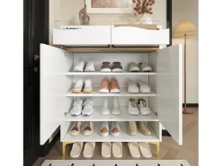 ModernLuxe Móvel para sapatos moderno 80x35x105cm - com LED - 2 gavetas e 2 portas -^ Móvel De Arrumação|Sapateira