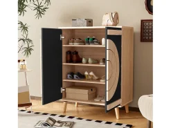 Móvel De Arrumação|Sapateira|ModernLuxe Móvel para sapatos moderno 76x37x98,5 cm - con 2 portas - Armazenamento multi-níveis - Pés de madeira - Preto e natural Preto / Natural claro