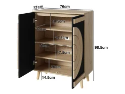 Móvel De Arrumação|Sapateira|ModernLuxe Móvel para sapatos moderno 76x37x98,5 cm - con 2 portas - Armazenamento multi-níveis - Pés de madeira - Preto e natural Preto / Natural claro