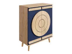 Hot ModernLuxe Móvel para sapatos moderno 76x37x98,5 cm - con 2 portas - Armazenamento multi-níveis - Pés de madeira - Azul e natural Azul / Natural claro